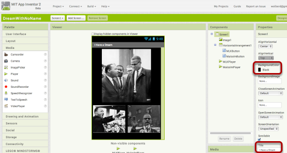 Set the Screen title and background
