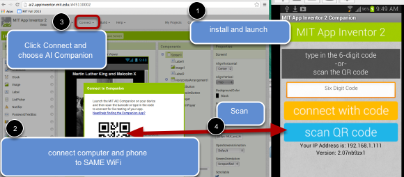 Test your apps easily using WiFi and the MIT AI2 Companion